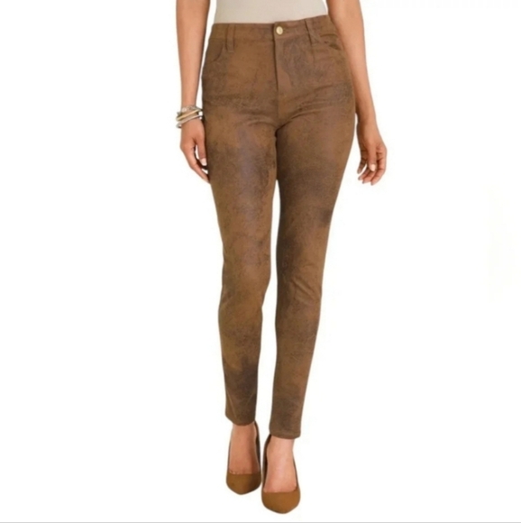 Chico's Pants - New Chico's Faux Suede Worn Luggage Brown slim pants